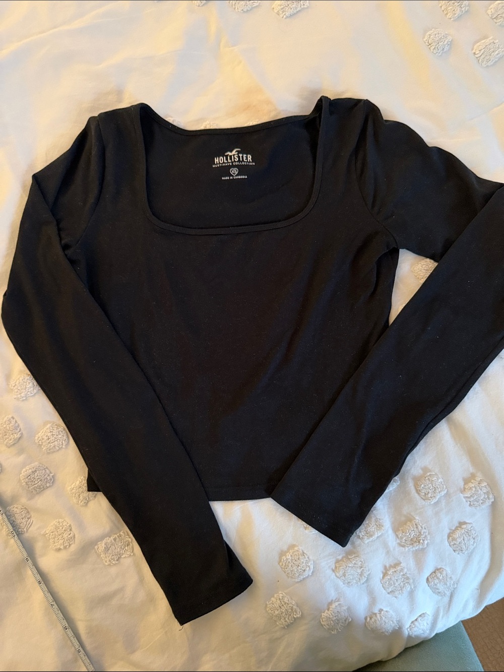 Hollister Black Long-Sleeve Square Neck Fitted Top